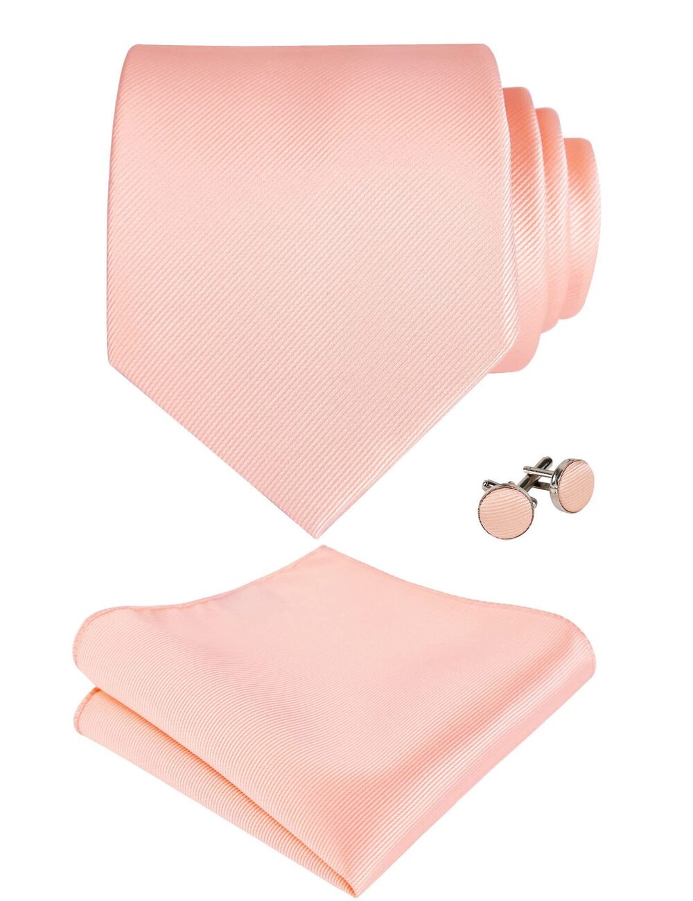 1315 Solid Color Tie, Handkerchief and Cufflinks Peach